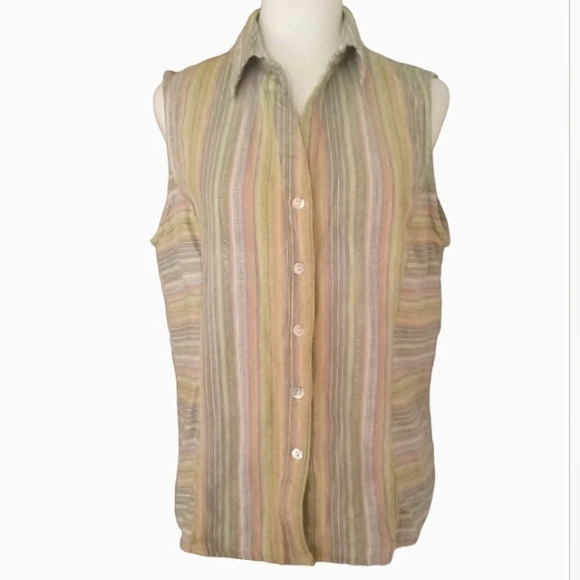 Indigenous One Weave Striped Organic Cotton Sleeveless Button Front Size XL - Picture 1 of 5